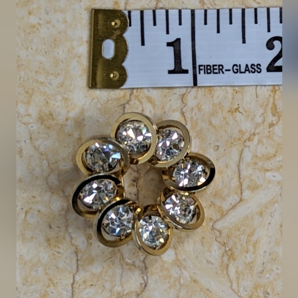 Vintage Multi Clear Round Rhinestone Gold Tone Shiny Costume Brooch Pin - Picture 5 of 7